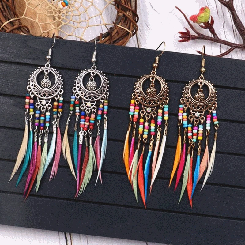 Silver Vintage Ethnic Rainbow Beads Feather Dangle Drop Earrings for Women Female Boho Jewelry Accessories
Silver Vintage Ethnic Rainbow Beads Feather Dangle Drop Earrings for Women Female Boho Jewelry Accessories