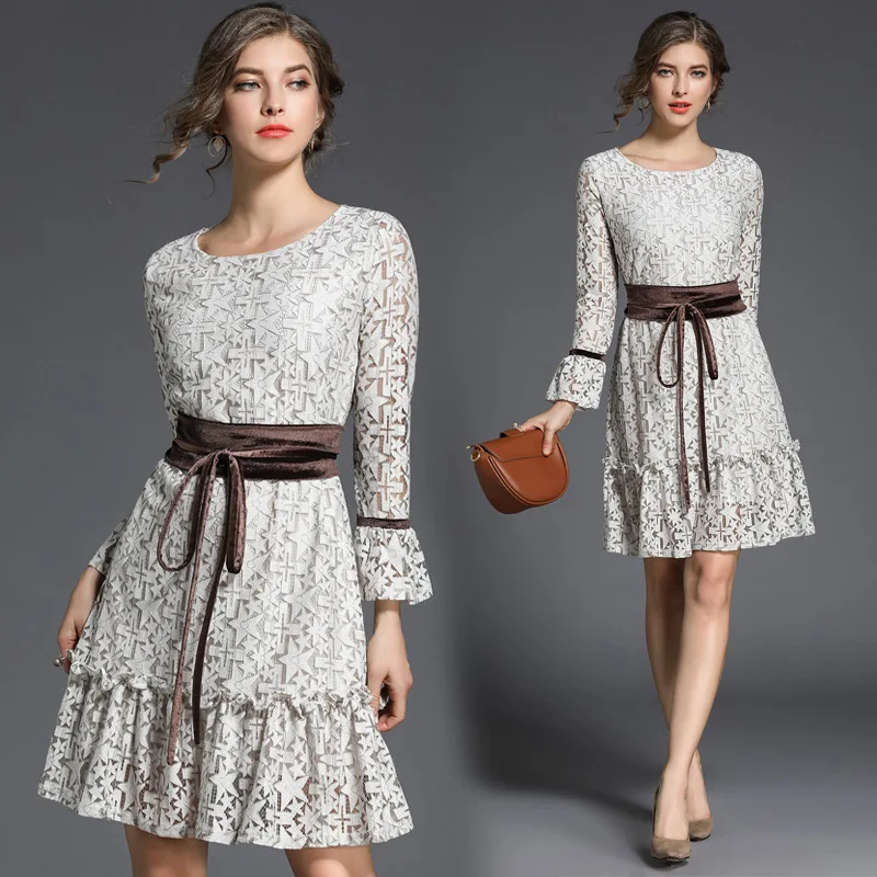 Lace Wrist Flare Sleeve Slim Tunic Bow Ruffles Dress Women Elegant Vintage Sweet Office Party Fashion Dress 2019 Spring Clothing
Lace Wrist Flare Sleeve Slim Tunic Bow Ruffles Dress Women Elegant Vintage Sweet Office Party Fashion Dress 2019 Spring Clothing
