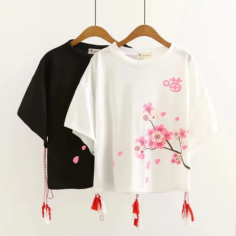 WYNNE GADIS Summer Women's Short Sleeve Tassel Lace Up T-shirts O-neck Collar Cherry Blossoms Print Tees Tops for Female's Top
WYNNE GADIS Summer Women's Short Sleeve Tassel Lace Up T-shirts O-neck Collar Cherry Blossoms Print Tees Tops for Female's Top