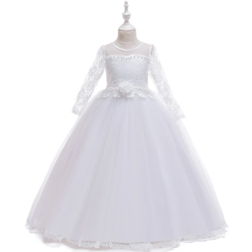 New Style Lace Long Sleeves Flower Girl Dresses for Wedding Long Tulle White Ball Gown Pageant Dress 2020
New Style Lace Long Sleeves Flower Girl Dresses for Wedding Long Tulle White Ball Gown Pageant Dress 2020