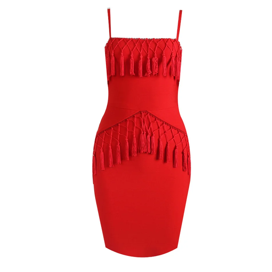 Backless Red Black Tassel Sexy Dress Women Sleeveless Strappy Fringe Bandage Lady Party Night Bodycon Dresses Robe Femme | Женская