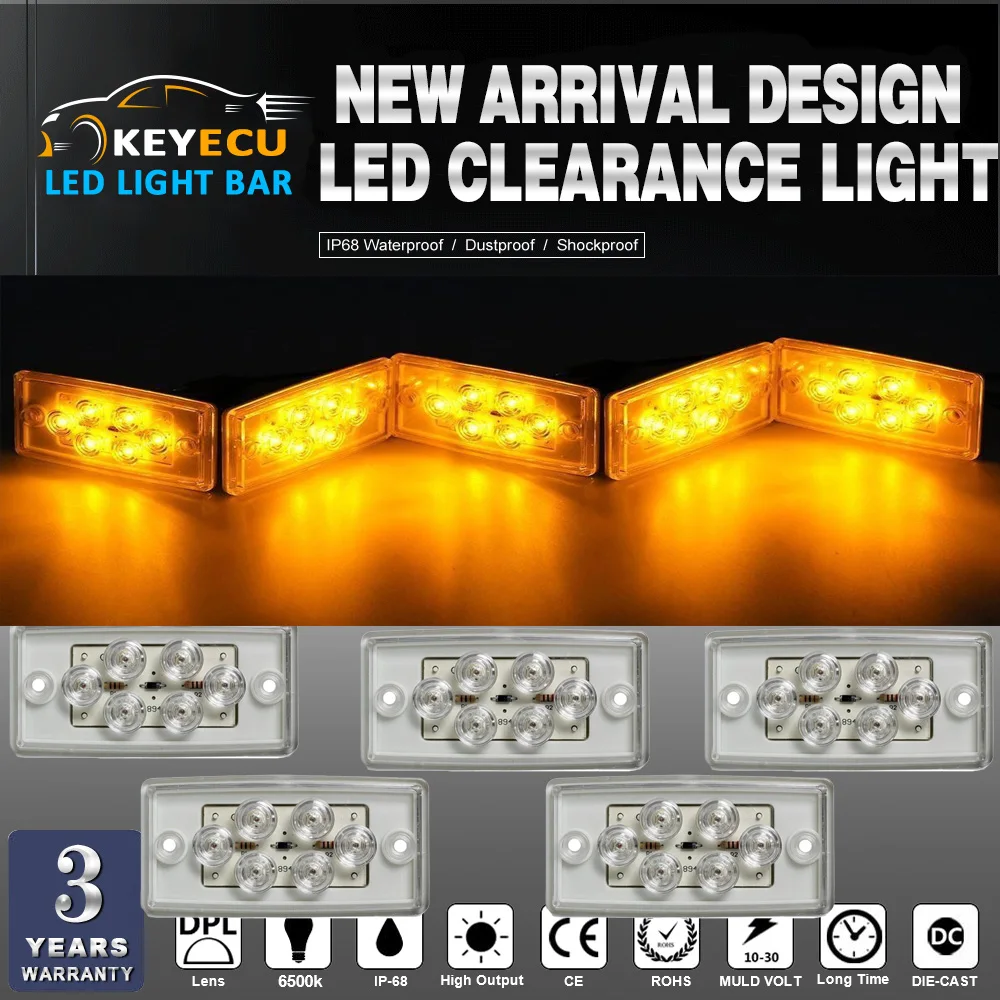 KEYECU Set of 5 Rectangle Amber 6 LED Cab Roof Top Clearance Marker Light for Freightliner Volvo
KEYECU Set of 5 Rectangle Amber 6 LED Cab Roof Top Clearance Marker Light for Freightliner Volvo
