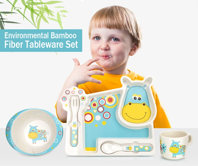2017 Brand New Bamboo Tableware For Children Baby Feeding Set Plate Bowl Cup Fork Spoon Infant Dishes Baby Dinnereware Food Sets (7)