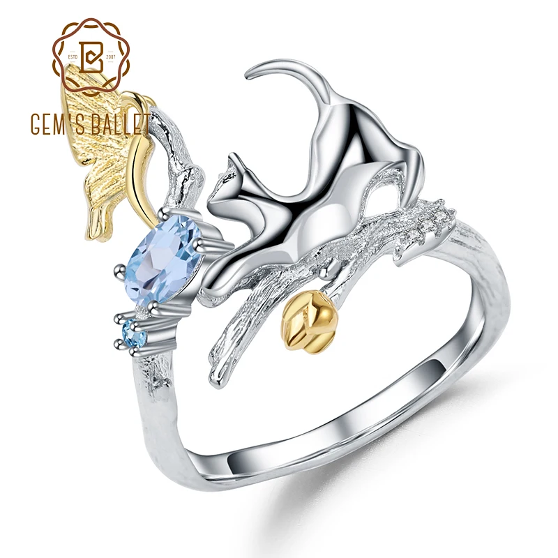 GEM'S BALLET 0.29Ct Natural Swiss Blue Topaz Cat & Cupid Rings 925 Sterling Silver Handmade Adjustable Ring for Women Bijoux
GEM'S BALLET 0.29Ct Natural Swiss Blue Topaz Cat & Cupid Rings 925 Sterling Silver Handmade Adjustable Ring for Women Bijoux