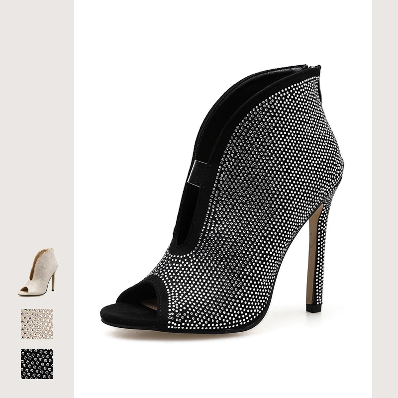 Rhinestone Crystal Sandals Ankle Boots For Women High Heels Open Peep Toes Shoes Short Boots Back Zip Thin Stiletto Party Shoes
Rhinestone Crystal Sandals Ankle Boots For Women High Heels Open Peep Toes Shoes Short Boots Back Zip Thin Stiletto Party Shoes