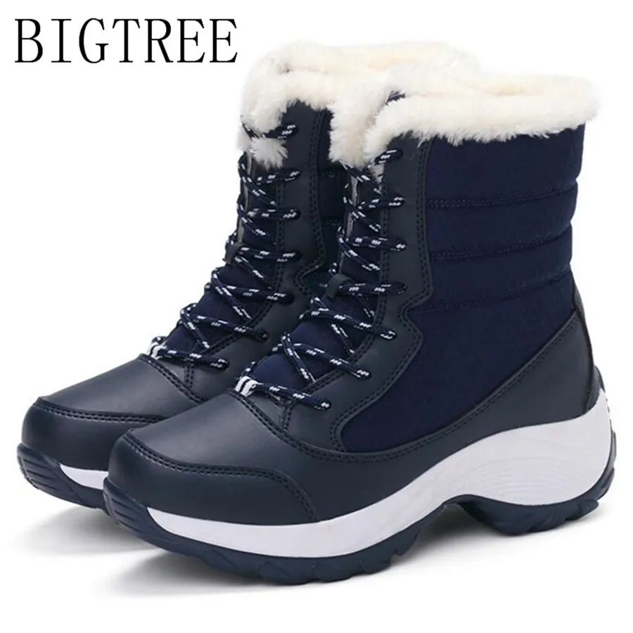 BIGTREE Women boots winter shoes non-slip waterproof Mid-Calf snow women platform with thick fur size 35 -41 | Обувь