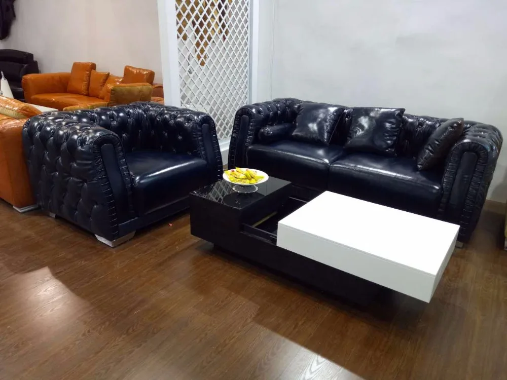 Image Top Grain Leather Sofa Diamond Tufted Stainless Steel Legs Contemporary Living Room Furniture Made in China