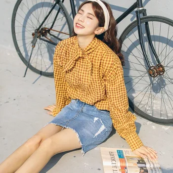 Bunny Ears Style Tie Little Plaid Blouse Spring Loose Cute Shirt Women Top Chemise Femme Chemisier Fresh Blusa Mujer
Bunny Ears Style Tie Little Plaid Blouse Spring Loose Cute Shirt Women Top Chemise Femme Chemisier Fresh Blusa Mujer