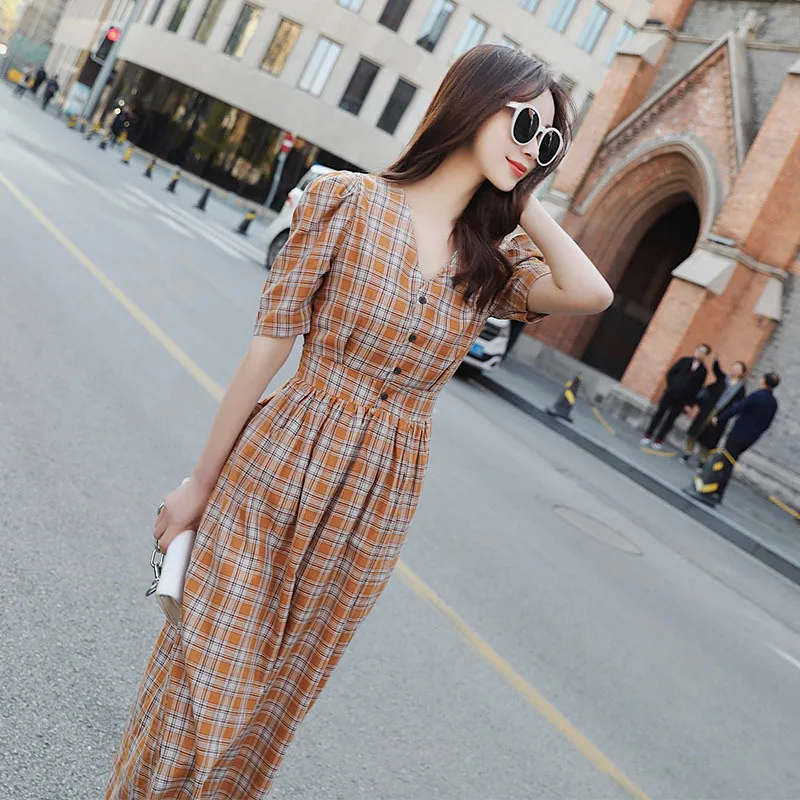 GRUIICEEN new summer dress vintage plaid V-neck dress korean slim high waist dress 2018
GRUIICEEN new summer dress vintage plaid V-neck dress korean slim high waist dress 2018