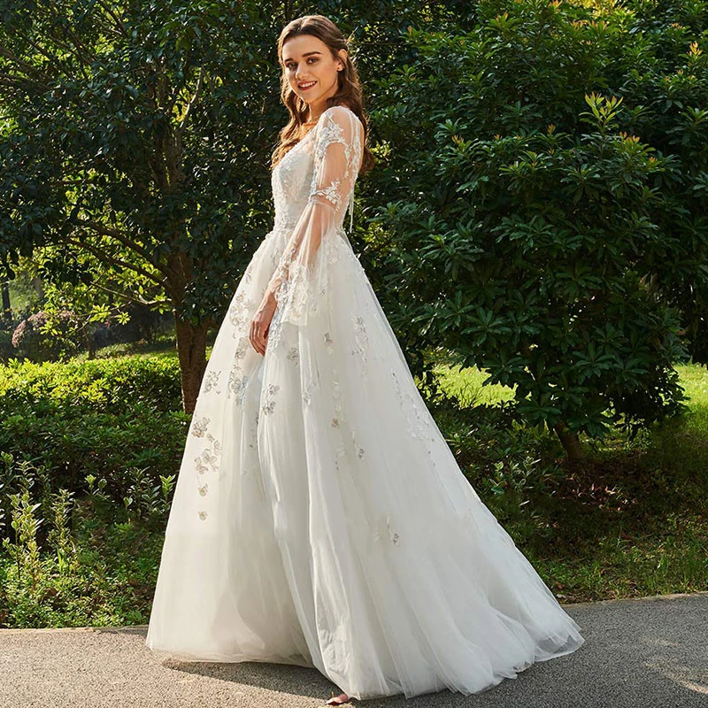 Boho Beach Wedding Dresses 2019 V Neck Backless Tulle Lace Appliques Bride Dress Long Flare Sleeve Beach vestido de noiva
Boho Beach Wedding Dresses 2019 V Neck Backless Tulle Lace Appliques Bride Dress Long Flare Sleeve Beach vestido de noiva