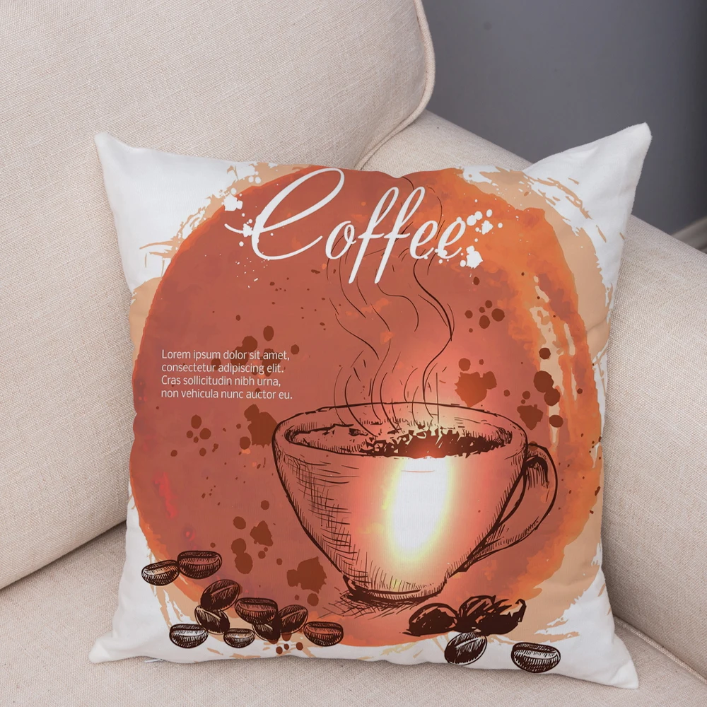 

Super Soft Short Plush Coffee Cup Theme Print Cushion Cover 45*45cm Pillow Covers Throw Pillows Cases Sofa Home Decor Pillowcase