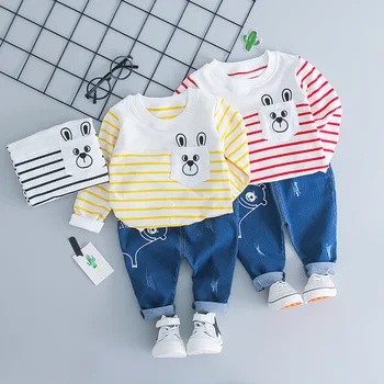 boys sets children clothing kids cartoon bear striped boy T-shirt + jeans pants 2pcs/set boys spring autumn movement suits 
boys sets children clothing kids cartoon bear striped boy T-shirt + jeans pants 2pcs/set boys spring autumn movement suits