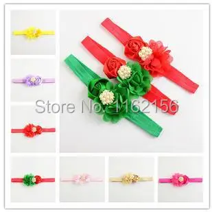 

New Girls Christmas Gifts Rosette satin Rose flower headbands Chiffon flower headbands Rhinestone Pearl Button XF99