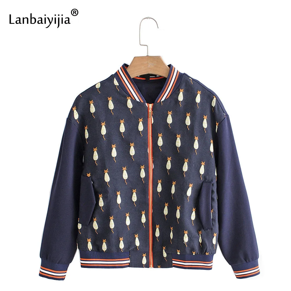 Lanbaiyijia Newest Autumn Women jackets Stand Collar Long Sleeve Embroidery Cats Back Pendant Outerwear Women baseball Jackets
Lanbaiyijia Newest Autumn Women jackets Stand Collar Long Sleeve Embroidery Cats Back Pendant Outerwear Women baseball Jackets