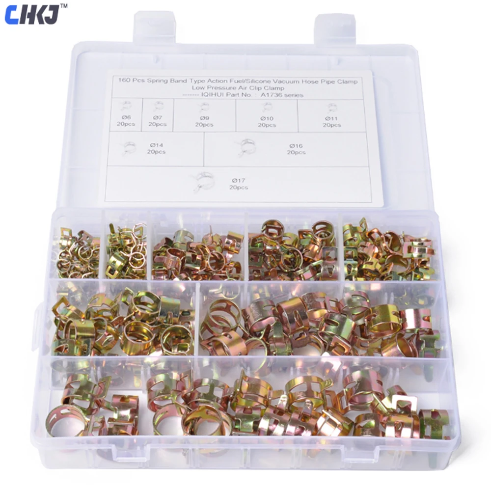 CHKJ 160PCS Boxed 8 Specifications Car Water Pipe Tubing Hose Clamp Spring Clips Fuel Oil Tube Clamp Free Shipping
CHKJ 160PCS Boxed 8 Specifications Car Water Pipe Tubing Hose Clamp Spring Clips Fuel Oil Tube Clamp Free Shipping