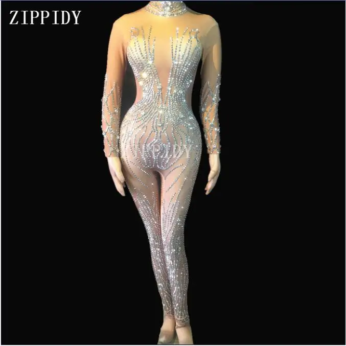 2019 New design Silver Rhinestones Nude Jumpsuit Sexy Performance Bodysuit Female Singer Rompers Wear Dance Wear Stretch O
2019 New design Silver Rhinestones Nude Jumpsuit Sexy Performance Bodysuit Female Singer Rompers Wear Dance Wear Stretch O