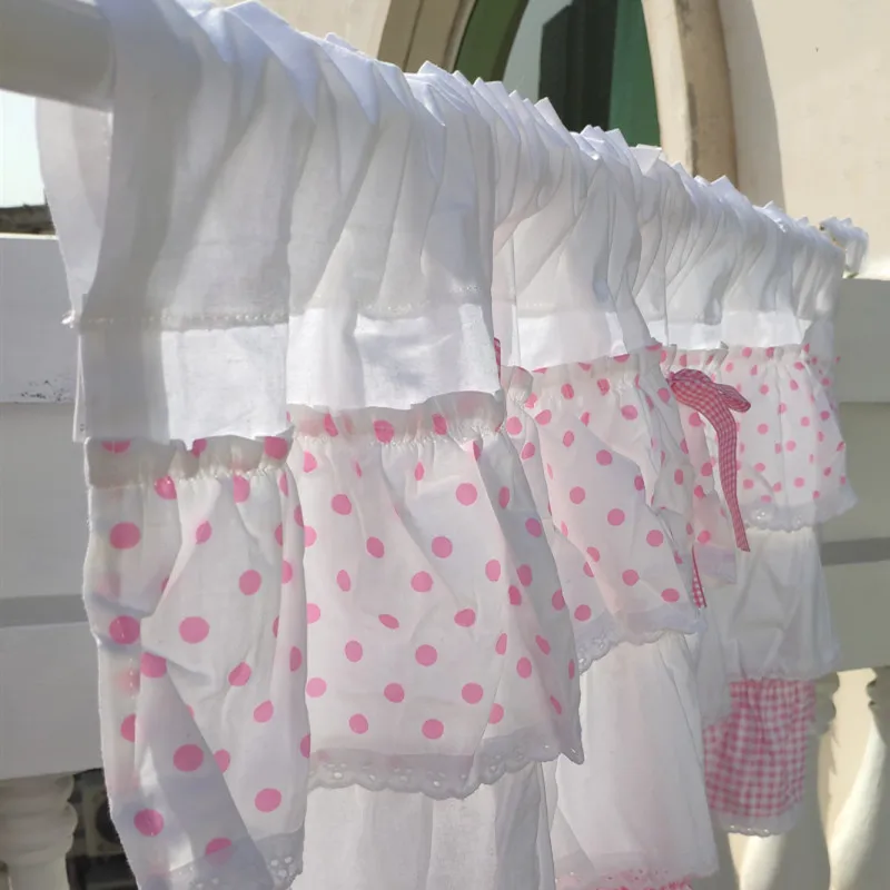 JJUYANG Cute princess style pink short curtain. Pure cotton trim coffee curtains. Cupboard curtain door | Дом и сад