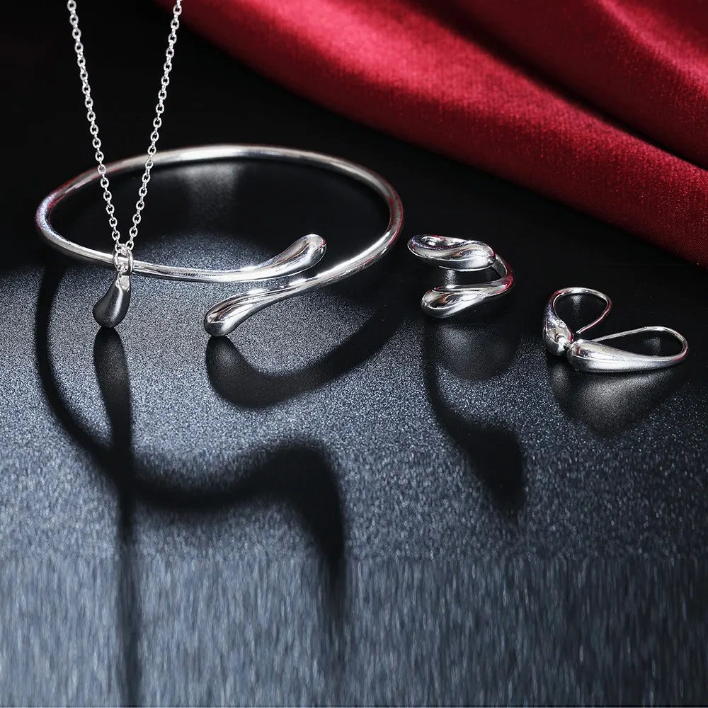 Factory price top quality 925 stamped silver color raindrop/Waterdrops jewelry sets necklace bracelet bangle earring ring
Factory price top quality 925 stamped silver color raindrop/Waterdrops jewelry sets necklace bracelet bangle earring ring