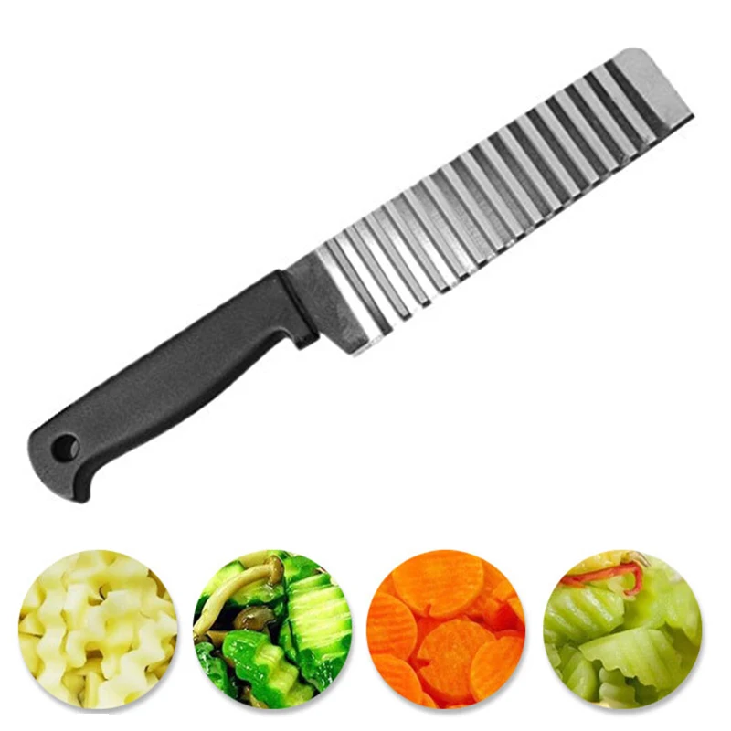 Potato French Fry Cutter Stainless Steel Serrated Blade Easy Slicing Banana Fruits Potato Wave Knife Chopper Kitchen Accessories 
Potato French Fry Cutter Stainless Steel Serrated Blade Easy Slicing Banana Fruits Potato Wave Knife Chopper Kitchen Accessories