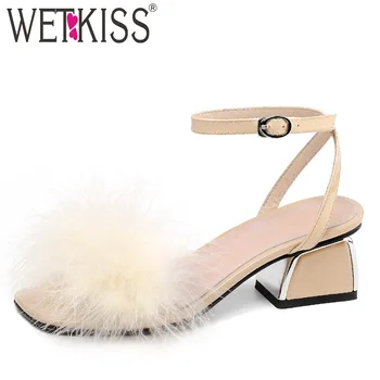 WETKISS Thick Heels Sandals Women Open Toe Footwear Feather Leather Wedding Shoes Female Fashion Ankle Strap Shoes Woman Summer
WETKISS Thick Heels Sandals Women Open Toe Footwear Feather Leather Wedding Shoes Female Fashion Ankle Strap Shoes Woman Summer