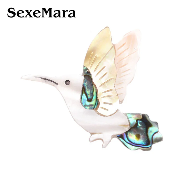 

SexeMara Natural Shell bird Brooch Pin Lovely Animal Hummingbird Broche Pin for Women Ladies Accessories Clothes Decoration