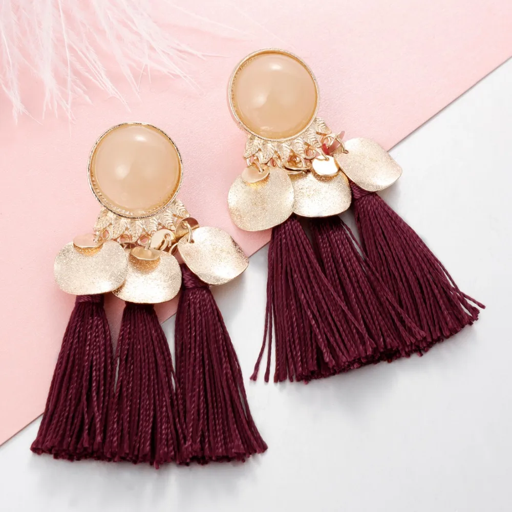 

Bohemian Handmade Statement Tassel Earrings For Women Vintage Gem Long Drop Earrings Wedding Party Bridal Fringed Jewelry Gift