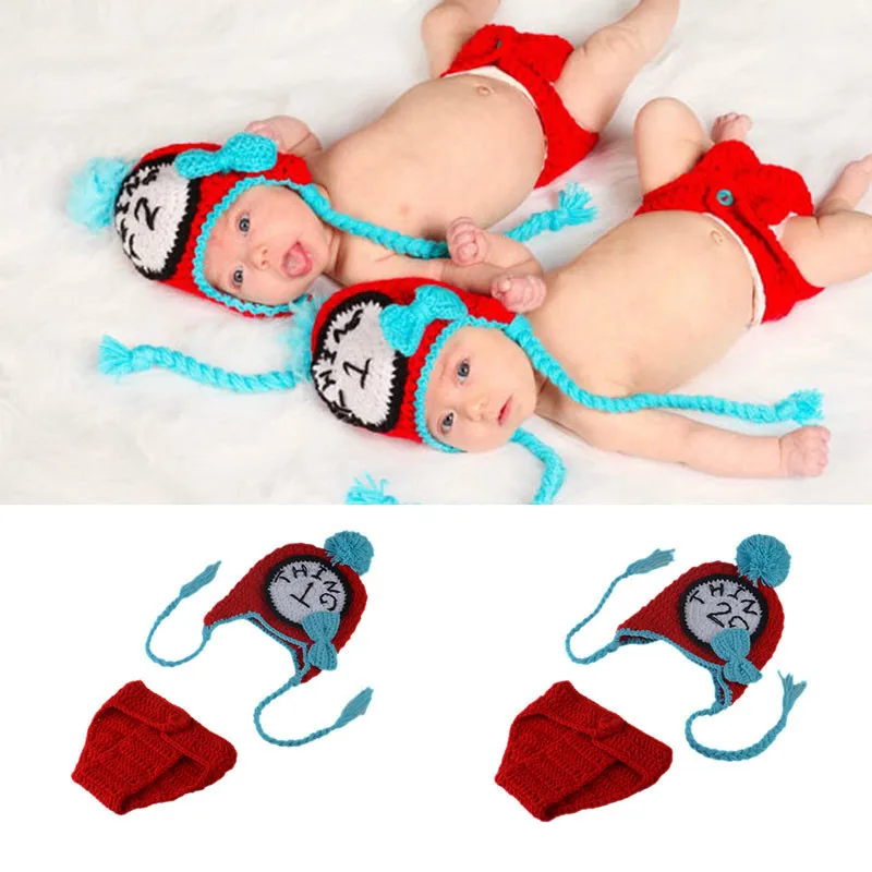 Twins watch Style Newborn Photography Baby Hat Crochet Clothing Set Knitted Infant Boys Photo Fotografia Props Cartoon Costume
Twins watch Style Newborn Photography Baby Hat Crochet Clothing Set Knitted Infant Boys Photo Fotografia Props Cartoon Costume