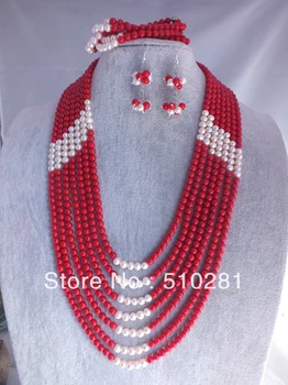 Free ship!!! HotSale 7Rows Red Coral Beads + White Freshwater Pearl Jewelry Set For African Wedding
Free ship!!! HotSale 7Rows Red Coral Beads + White Freshwater Pearl Jewelry Set For African Wedding