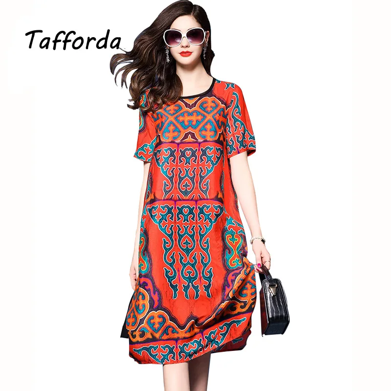 Tafforda New Fashion 2018 New Red Vintage Print Silk Dress Women In The Atmosphere of Loose Silk Dress Female Summer
Tafforda New Fashion 2018 New Red Vintage Print Silk Dress Women In The Atmosphere of Loose Silk Dress Female Summer