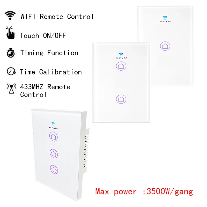 Smart WiFi RF / APP / Touch Control Wall Light Switch 1 /2 /3 Gang 120 Type US Panel Wall Touch Light Switch Smart Home
Smart WiFi RF / APP / Touch Control Wall Light Switch 1 /2 /3 Gang 120 Type US Panel Wall Touch Light Switch Smart Home