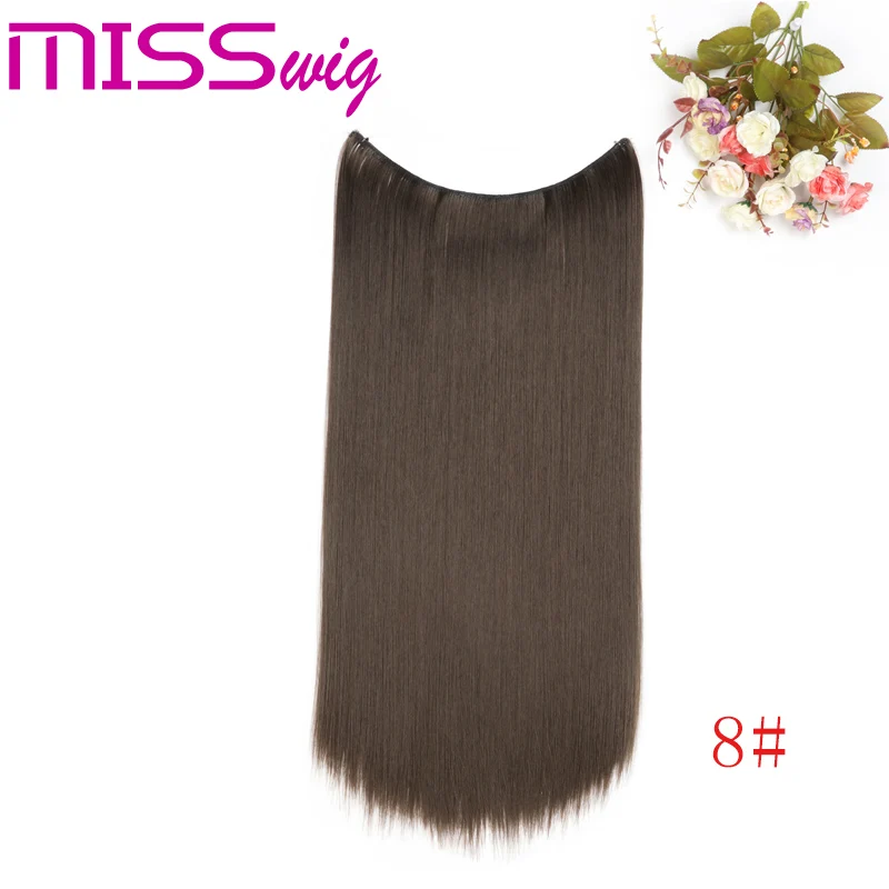 MISS WIG Women Fish Line No Clips In Hair Extensions 25 CM Natural Wavy Blonde Black 20 Colors Available Synthetic Hair Piece (1)