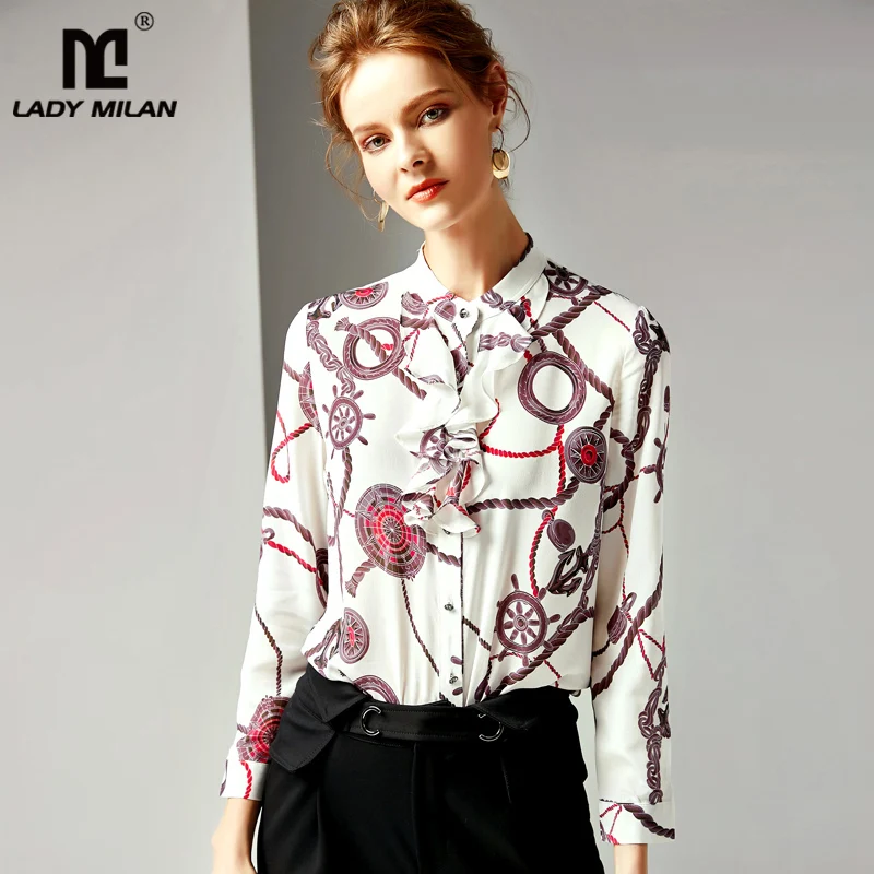 2019 100% Pure Silk Women's Shirts O Neck Long Sleeves Ruffles Printed High Street Fashion Blouse Shirts
2019 100% Pure Silk Women's Shirts O Neck Long Sleeves Ruffles Printed High Street Fashion Blouse Shirts