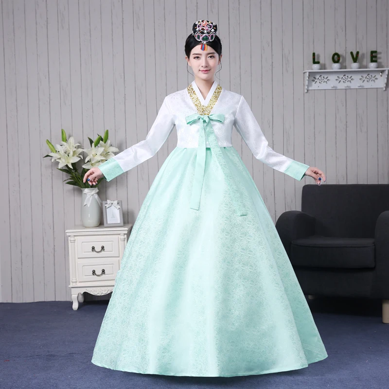 Hot Sale 2017 White Jacket Green Skirts Long Sleeve Bow Stage Dance Performance Long Dresses Traditional Korean Hanbok Costume
Hot Sale 2017 White Jacket Green Skirts Long Sleeve Bow Stage Dance Performance Long Dresses Traditional Korean Hanbok Costume