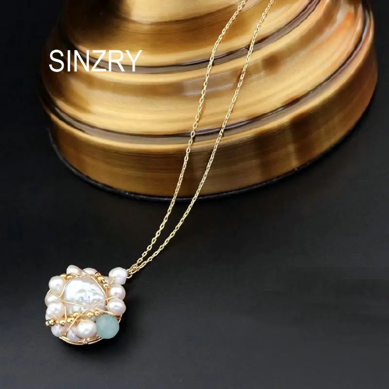 SINZRY handmade baroque freshwater pearl round vintage chokers pendant necklaces for female | Украшения и аксессуары