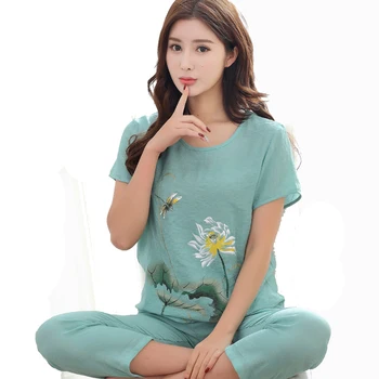 2018 Summer New Print Women Cotton Linen Pajamas Set Chinese Pyjamas Suit 2 PCS Sleepwear Flower Nightwear M L XL XXL D127-05
2018 Summer New Print Women Cotton Linen Pajamas Set Chinese Pyjamas Suit 2 PCS Sleepwear Flower Nightwear M L XL XXL D127-05