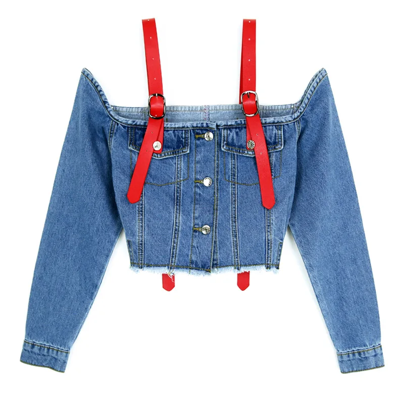 2018 New Women Off Shoulder Sling Denim Jacket Coat Sexy Autumn Slash Neck Female Jeans Short Chaquetas Mujer | Женская одежда