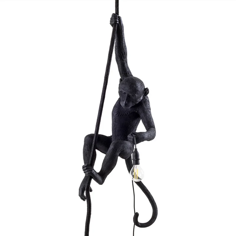 

Modern Black/white Monkey Hemp Rope Pendant Light Fashion Simple Art Nordic Replicas Resin Seletti Hanging Monkey Lamp