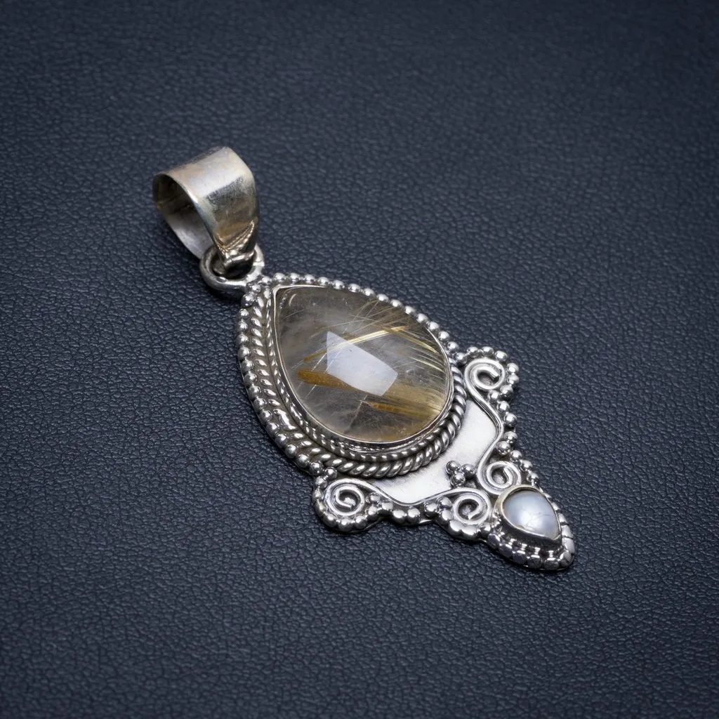 Natural Golden Rutilated Quartz and River Pearl Boho Style 925 Sterling Silver Pendant 2" S0405
Natural Golden Rutilated Quartz and River Pearl Boho Style 925 Sterling Silver Pendant 2" S0405