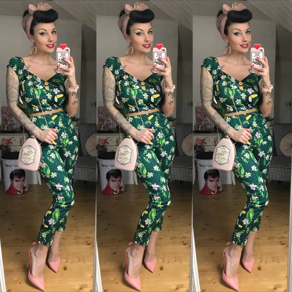 30- women vintage 50s gypsp tropical bird print long slim dolores jumpsuit in green combinaison femme playsuit plus size overall
30- women vintage 50s gypsp tropical bird print long slim dolores jumpsuit in green combinaison femme playsuit plus size overall
