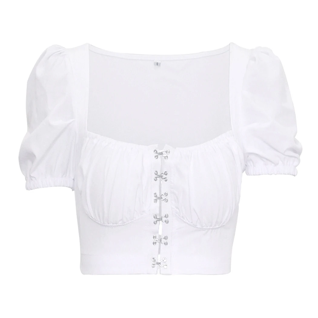 Vintage Sexy Crop Tops Square Collar Fashion Women Hooks Tops And Blouses Shirts Cropped Shirts