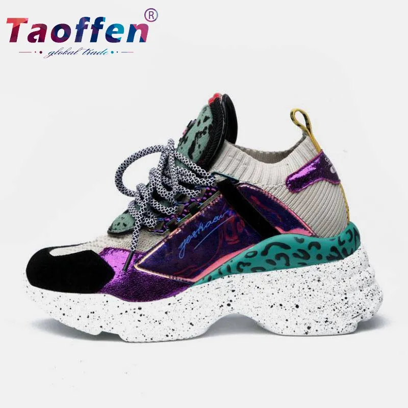 Taoffen 10 Style Sports Simple 2019 Sneakers Women PU/Real Leather New Arrival Daily Soft Casual Knit Running Shoes Size 35-42 | Спорт и