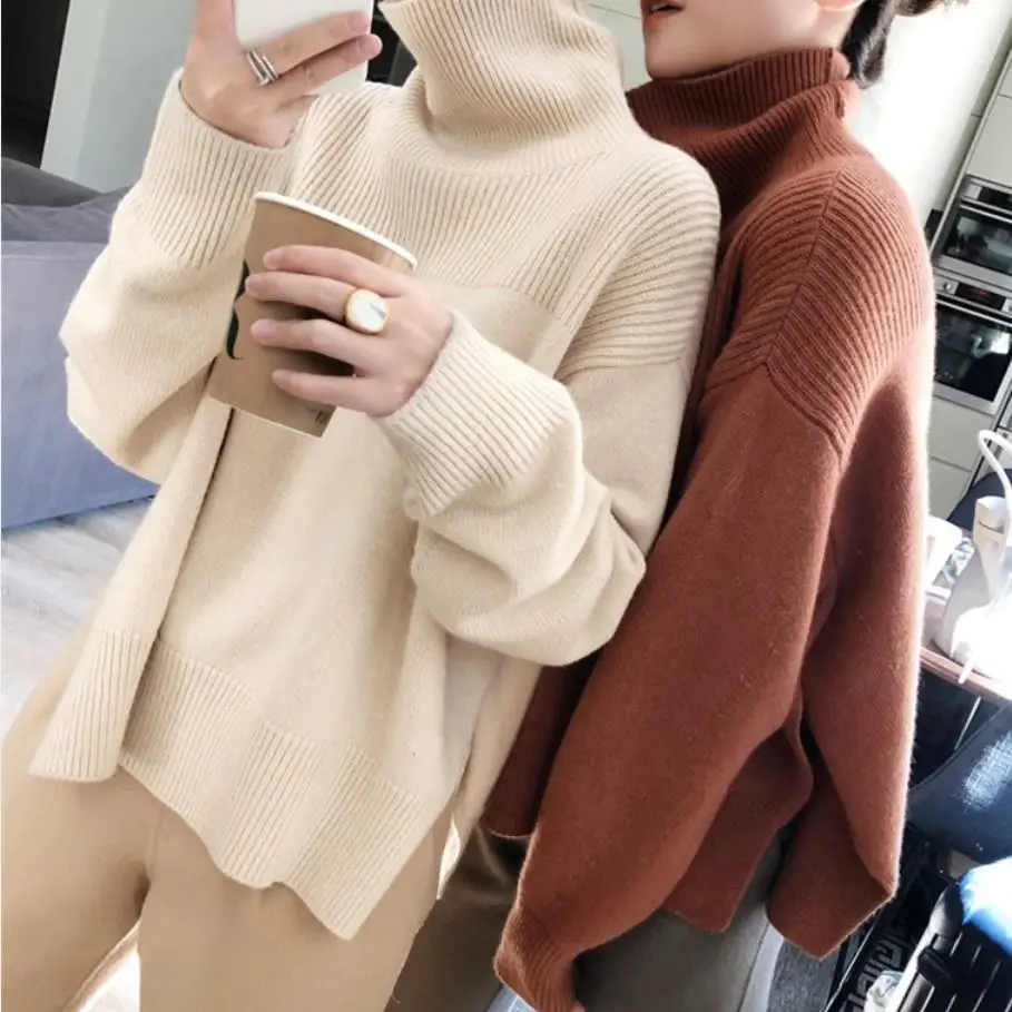 Turtleneck Long Sleeve Women Sweater Solid color Loose Casual Sweaters Pullovers
Turtleneck Long Sleeve Women Sweater Solid color Loose Casual Sweaters Pullovers