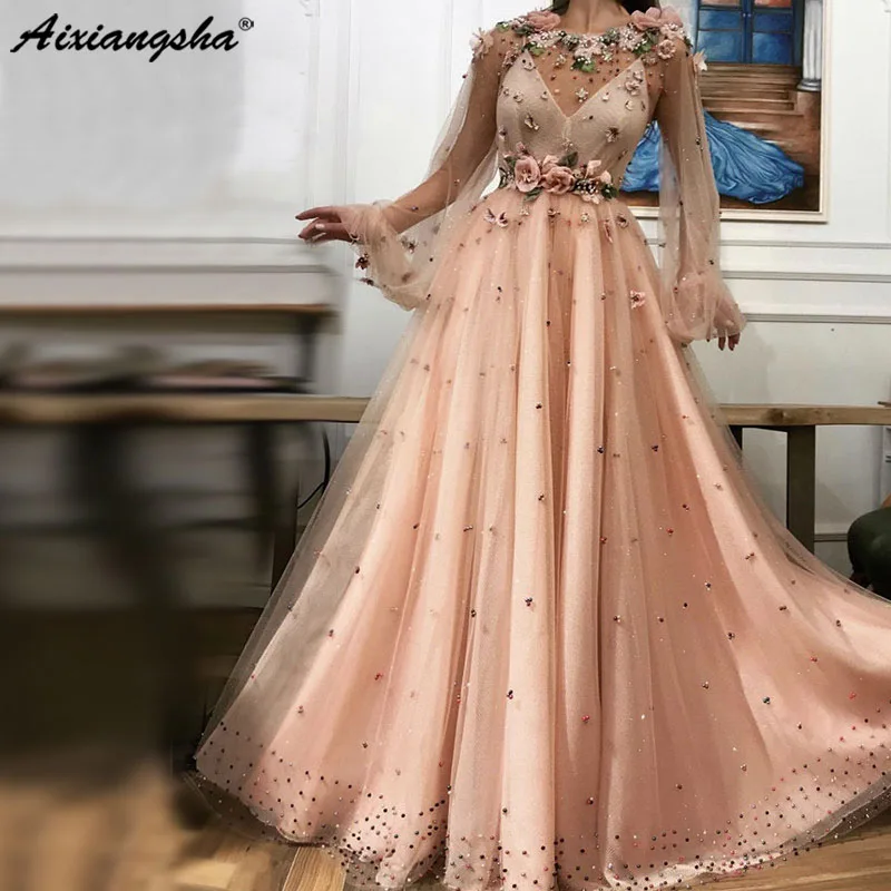 Peach Brown Dresses Design 2019 Long Sleeve Dubai Evening Handmade Flowers Pearls Evening Gowns Lace Special Occasion Dresses
Peach Brown Dresses Design 2019 Long Sleeve Dubai Evening Handmade Flowers Pearls Evening Gowns Lace Special Occasion Dresses