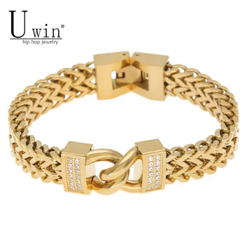 UWIN 12MM Men Gold Stainless Steel Chain Link Bracelet Hiphop Style Inlay Zircon Wristband Bangle Fashion Punk Jewelry 20CM
UWIN 12MM Men Gold Stainless Steel Chain Link Bracelet Hiphop Style Inlay Zircon Wristband Bangle Fashion Punk Jewelry 20CM