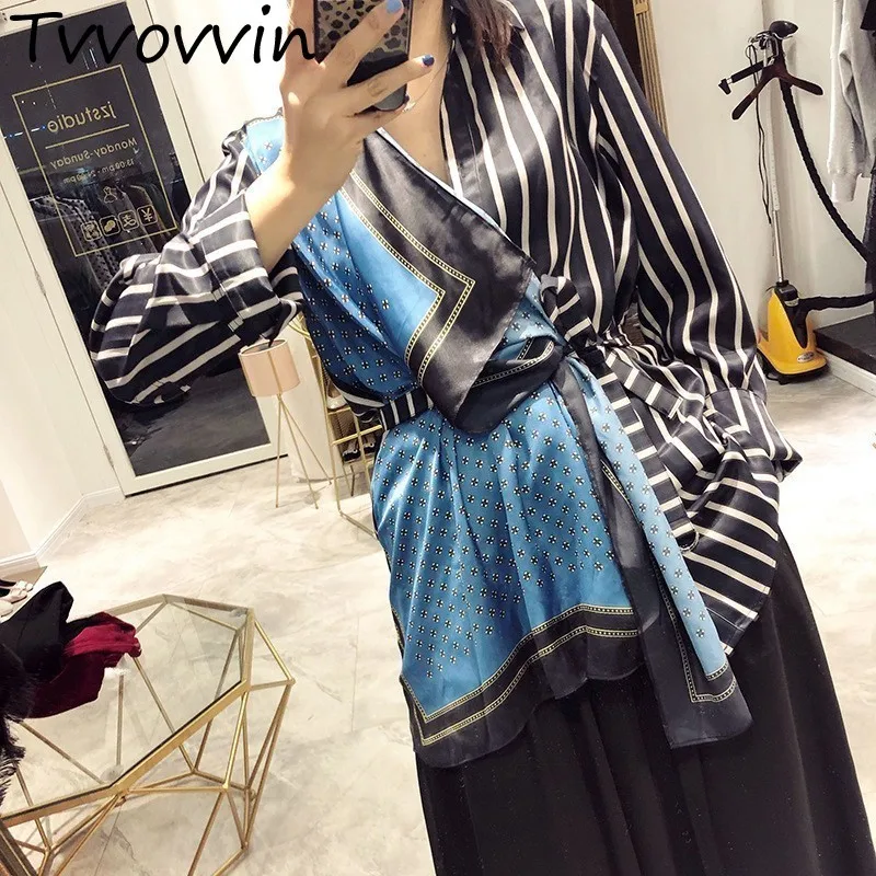 TVVOVVIN 2019 New Spring And Summer Fashion Women Clothes Turn-down Collar Striped Patchwork Shirt Female Scarf Spliced V089
TVVOVVIN 2019 New Spring And Summer Fashion Women Clothes Turn-down Collar Striped Patchwork Shirt Female Scarf Spliced V089