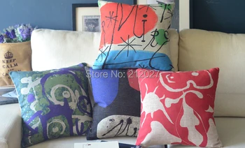 

Free Shipping Joan Miro colorful painting Home Decor cushion Linen cotton pillow sofa cushions decorative Throw Pillow Wholesale