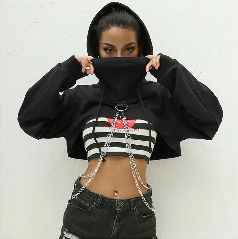 Punk Metal Chain Patchwork Long Sleeve Hoodies Sweatshirts Women 2019 Spring Black Hip Hop Harajuku Crop Top
Punk Metal Chain Patchwork Long Sleeve Hoodies Sweatshirts Women 2019 Spring Black Hip Hop Harajuku Crop Top