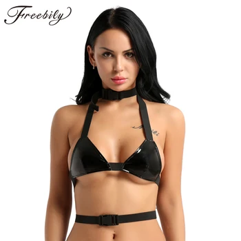 Summer PU Leather Crop Top Sexy buckle top V Neck Halter tank Top Women bralette crop tops Sleeveless cropped Streetwear
Summer PU Leather Crop Top Sexy buckle top V Neck Halter tank Top Women bralette crop tops Sleeveless cropped Streetwear