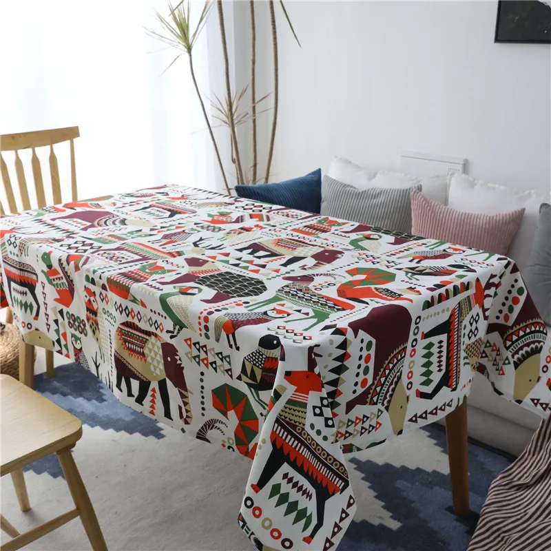 

Rectangular Table Cloth for Christmas Party Sika Deer Decor Tablecloth on Dining Table Cotton Linen Fabric Kitchen Table Cover