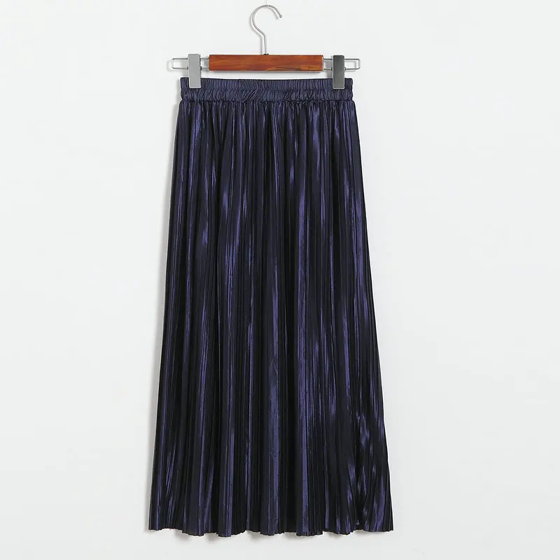 Lustrous pleated skirt metallic mid-length skirt for women of fall 2017 new Korean style joker long skirt (18)